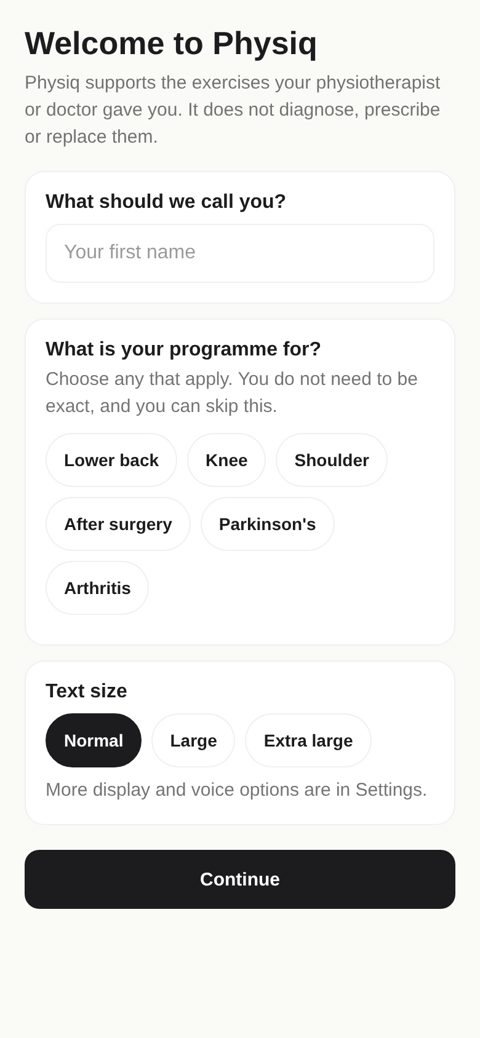 Screenshot: Set-up, two questions