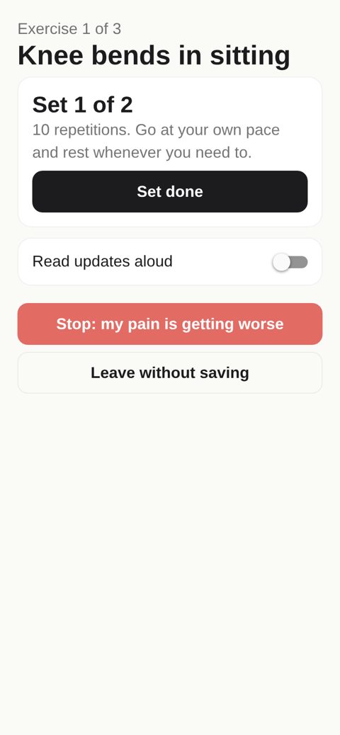 Screenshot: Session with a stop button