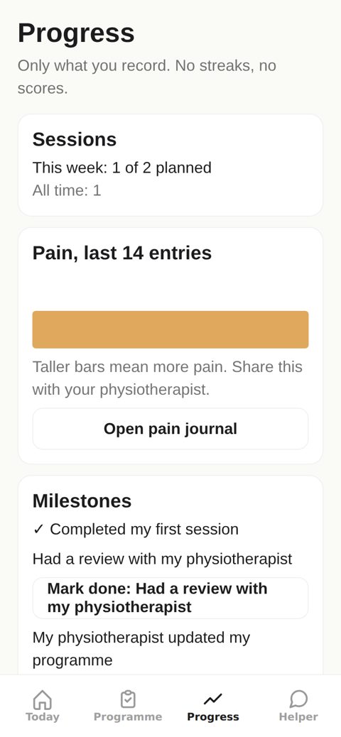 Screenshot: Progress, no streaks