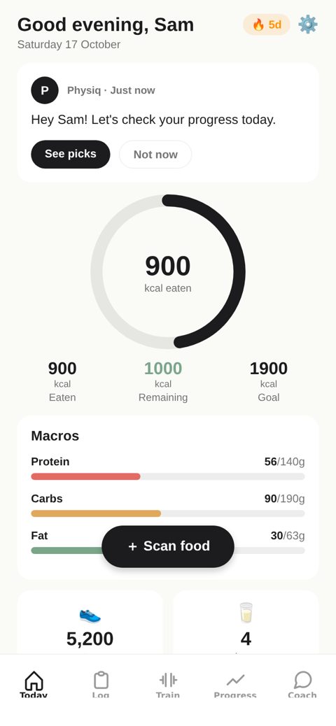 Screenshot: Today with calories and steps