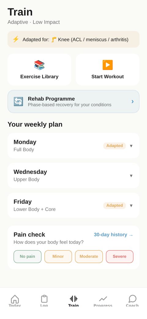 Screenshot: Train, generated plan and rehab phases
